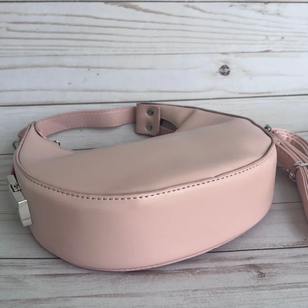 NWT Half-Moon Round Pink Barbie Color Small Purse Bag Women w Convertible Handle - Picture 8 of 9